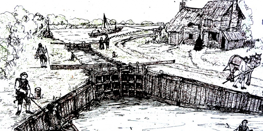 An artist’s impression of the Swift Ditch lock and the Waterturnpike House