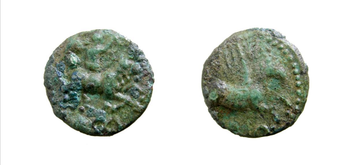 Bronze Coin of the Late Iron Age, from an AAAHS excavation in West St Helen Street, 1970.